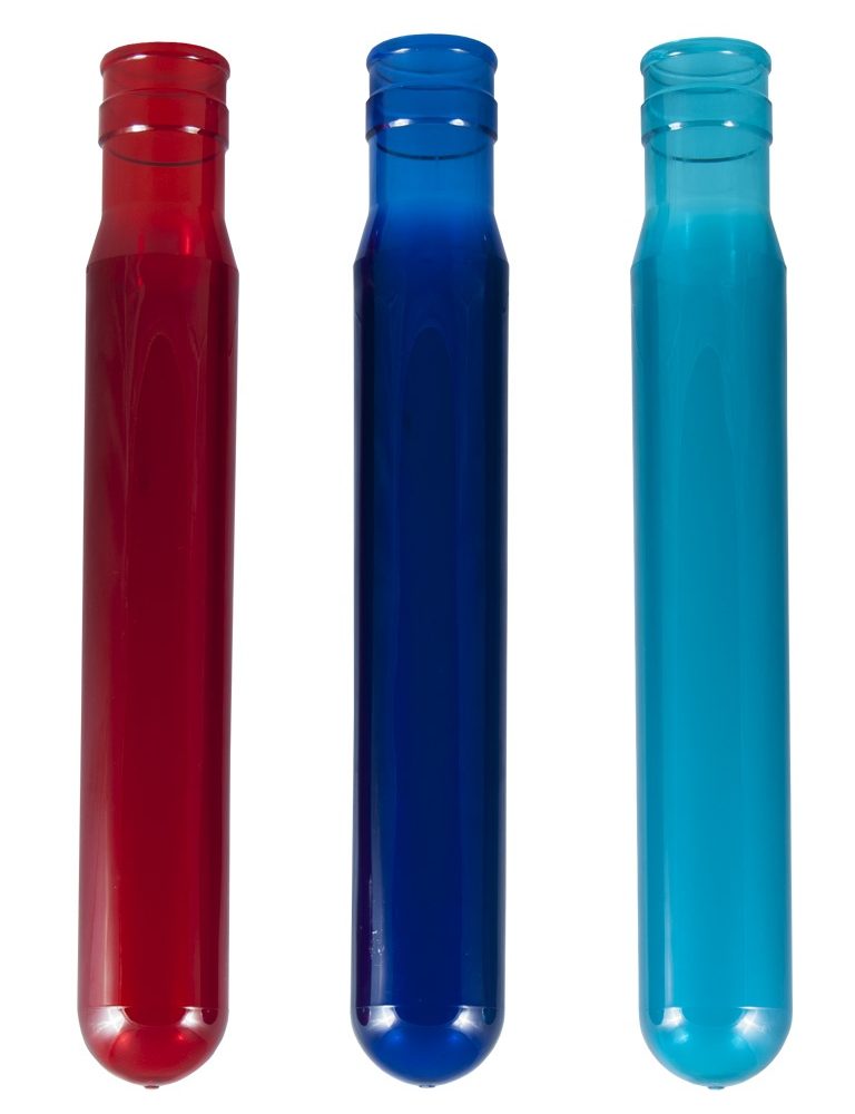 Préforme PET de 750 gr. Sans bisphénol A, disponible en bleu, rouge ou turquoise