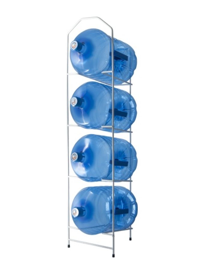 White metal rack for water bottles or carafes