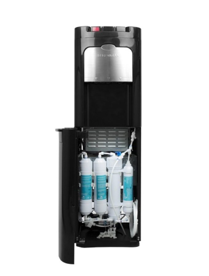 Mains-fed water cooler. Evossé O3 Black Osmosis water cooler. Reverse osmosis filtration.