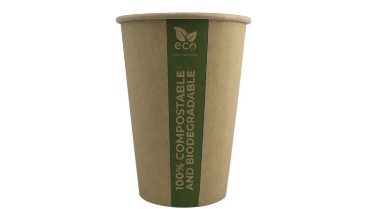 PLA paper cup. Made of cellulose with PLA layer, fully biodegradable and compostable.