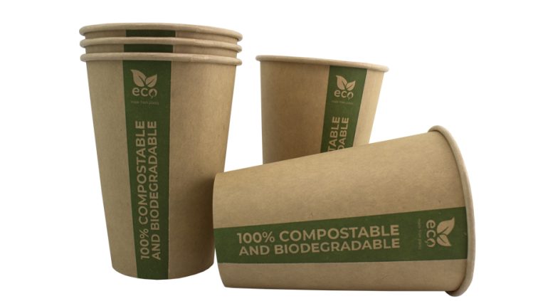 PLA paper cup. Made of cellulose with PLA layer, fully biodegradable and compostable.